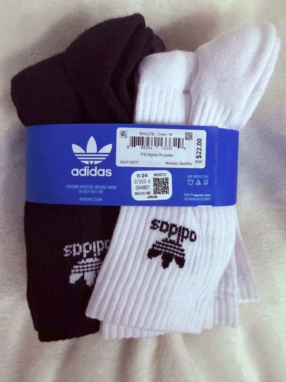 NWT Adidas 6-Pack Crew Socks — Black & White - Picture 2 of 5